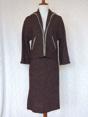 Brown Tweed Pencil Skirt - Women's Classic Knee-Length